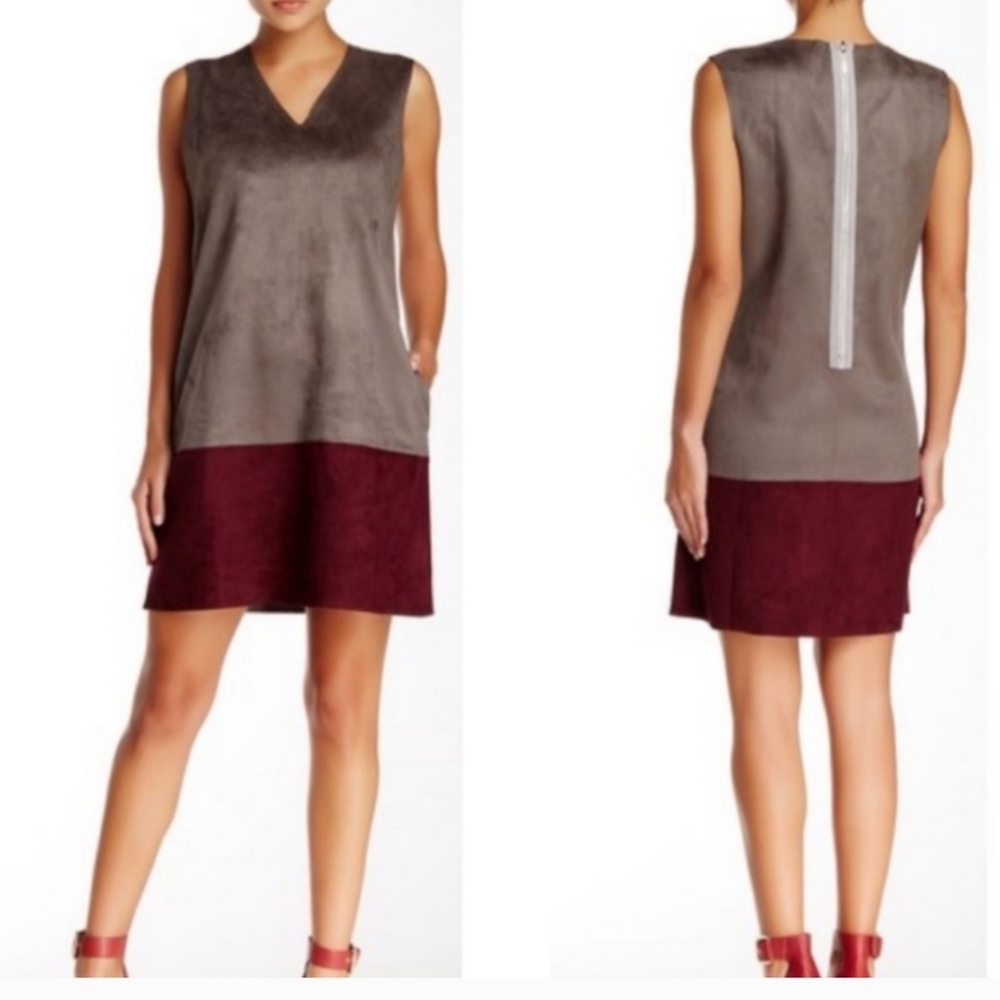 Gracia Medium faux suede gray burgundy dress with nice zipper detail - Picture 5 of 5